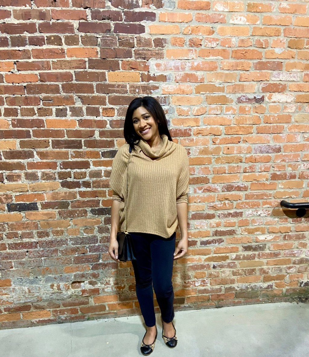 Camel Sweater and Black Jeggings&nbsp;Outfit